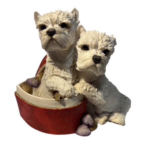 Westie Pair in Heart Shaped Box Country Artist West Highland Terrier Puppies 4x4 - Picture 1 of 9
